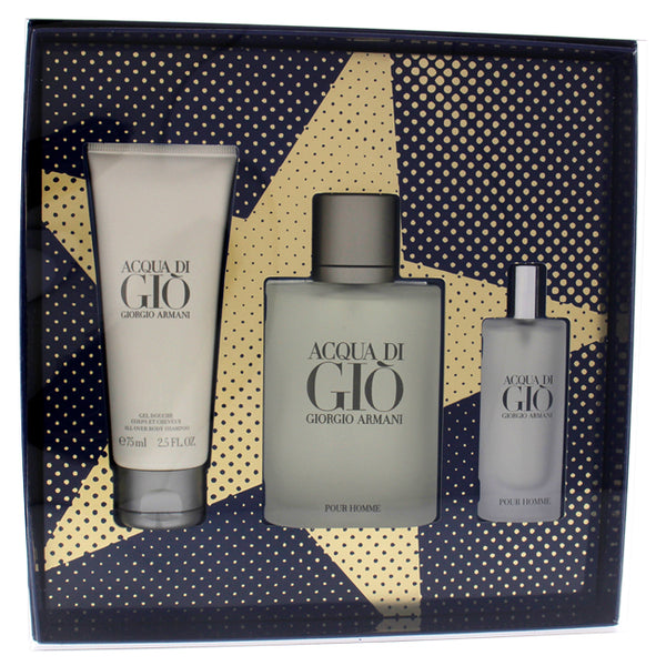 Giorgio Armani Acqua Di Gio by Giorgio Armani for Men - 3 Pc Gift Set 3.4oz EDT Spray, 0.5oz EDT Spray, 2.5oz All Over Body Shampoo