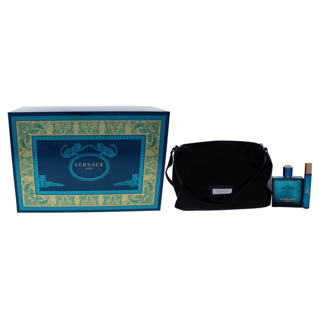 Versace Versace Eros by Versace for Men - 3 Pc Gift Set 3.4oz EDT Spray, 10ml EDT Spray, Blue Trousse