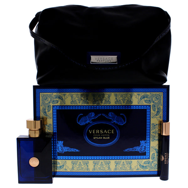 Versace Dylan Blue by Versace for Men - 3 Pc Gift Set 3.4oz EDT Spray, 10ml EDT Spray, Blue Pouch