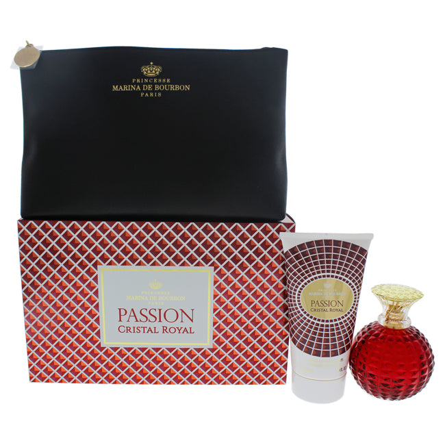 Princesse Marina de Bourbon Cristal Royal Passion by Princesse Marina de Bourbon for Women - 3 Pc Gift Set 3.4oz EDP Spray, 5oz Body Lotion, Pouch