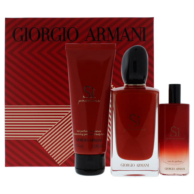 Giorgio Armani Si Passione by Giorgio Armani for Women - 3 Pc Gift Set 3.4 oz EDP Spray, 0.5oz EDP Spray, 2.5oz Moisturizing Perfumed Body Lotion