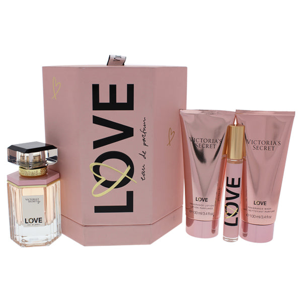 Victoria's Secret Love by Victorias Secret for Women - 4 Pc Gift Set 1.7oz EDP Spray, 7ml EDP Rollerball, 3.4oz Fragrance Lotion, 3.4oz Fragrance Wash Gel