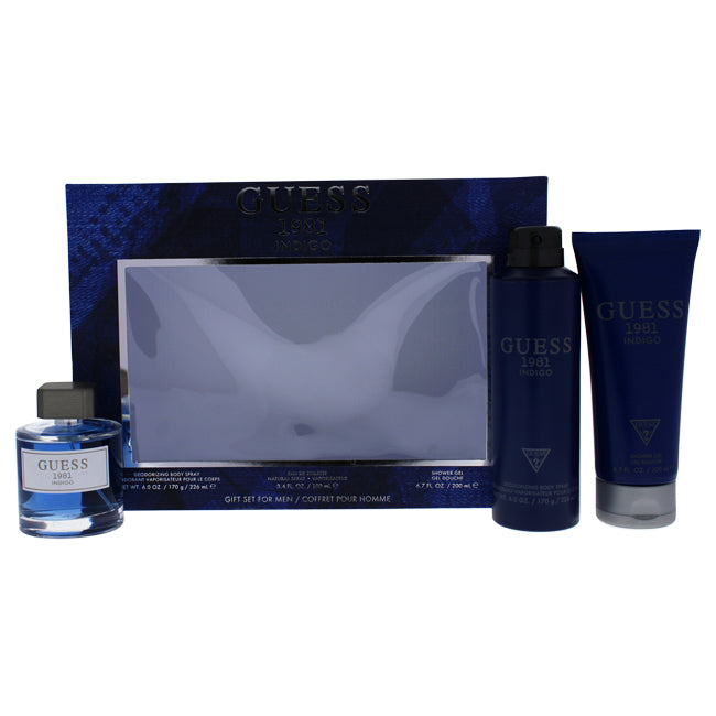 Guess Guess 1981 Indigo by Guess for Men - 3 Pc Gift Set 3.4oz EDT Spray, 6oz Body Spray, 6.7oz Shower Gel