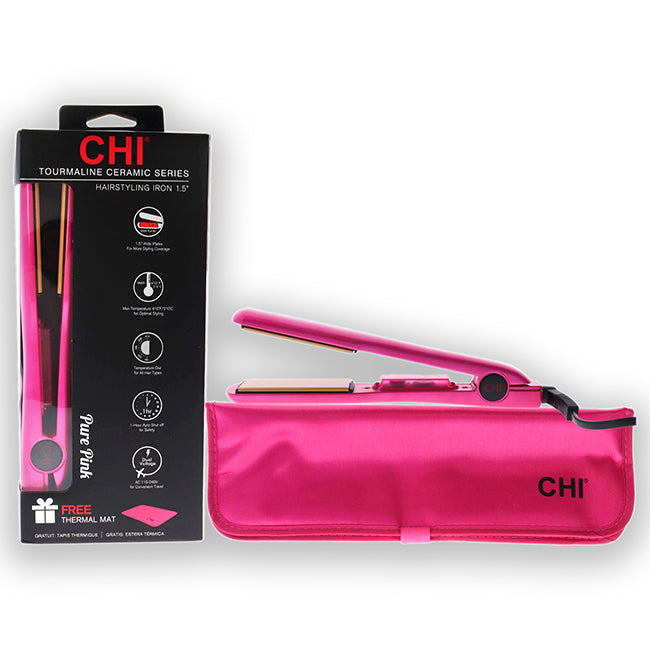 CHI Tourmaline Ceramic Hairstyling Flat Iron CA1175 - Pure Pink by CHI for Unisex - 1.5 Inch Flat Iron