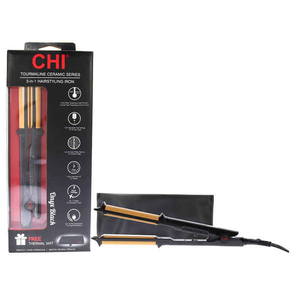 CHI Tourmaline Ceramic 3-In-1 Hairstyling Flat Iron CA2222 - Onyx black by CHI for Unisex - 0.75 Inch Flat Iron