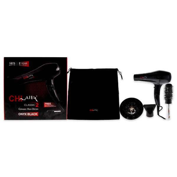 CHI Air Classic2 Ceramic Blow Dryer - CA2148 Onyx Black by CHI for Unisex - 3 Pc Set 1875 Watt Hair Dryer, 1 Pc Brush, Drawbag