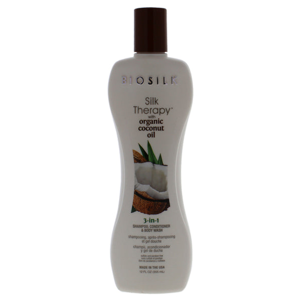 Biosilk Silk Therapy with Coconut Oil 3-In-1 by Biosilk for Unisex - 12 oz Shampoo, Conditioner and Body Wash