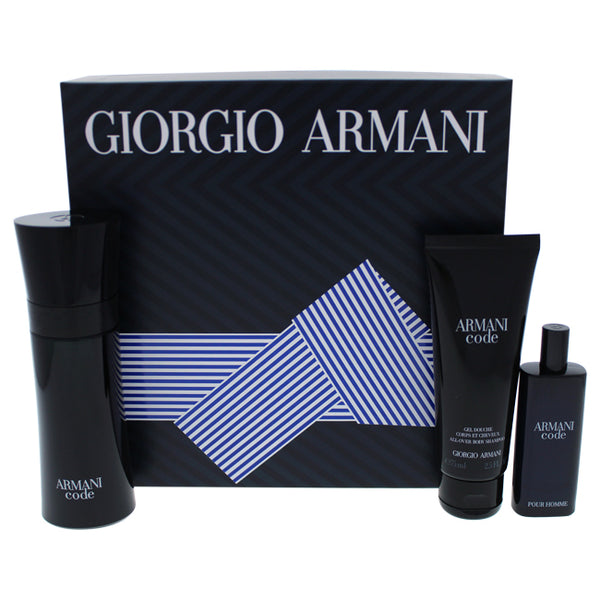 Giorgio Armani Armani Code by Giorgio Armani for Men - 3 Pc Gift Set 2.5oz EDT Spray, 0.5oz EDT Spray, 2.5oz All Over Body Shampoo