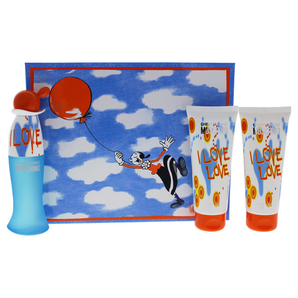 Moschino I Love Love Cheap and Chic by Moschino for Women - 3 Pc Gift Set 1.7oz EDT Spray, 3.4oz Perfumed Bath and Shower Gel, 3.4oz Perfumed Body Lotion