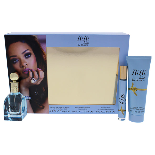 Rihanna Riri Kiss by Rihanna for Women - 3 Pc Gift Set 1oz EDP Spray, 0.20oz EDP Roller Ball, 3oz Body Lotion