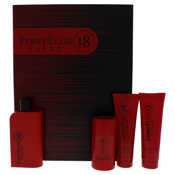 Perry Ellis Perry Ellis 18 Fuego by Perry Ellis for Men - 4 Pc Gift Set 3.4oz EDT Spray, 3oz Shower Gel, 3oz After Shave Balm, 2.75oz Deodrant Stick