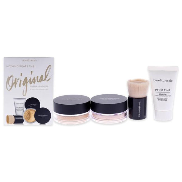 bareMinerals Nothing Beats the Original Mineral Foundation - 07 Golden Ivory by bareMinerals for Women - 4 Pc Set 0.5oz Prime Time Original Foundation Primer, 0.07oz Original Foundation SPF 15, 0.1oz Mineral Veil Finishing Powder, Medium Beautiful Finish