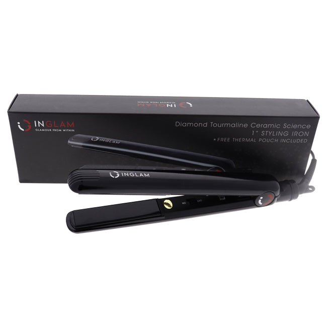 Inglam Diamond Ceramic Tourmaline Flat Iron - HSA061CB Black by Inglam for Unisex - 1 Inch Flat Iron