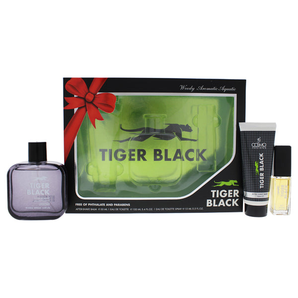 Cosmo Designs Tiger Black by Cosmo Designs for Men - 3 Pc Gift Set 3.4oz EDT Spray, 0.5oz EDT Spray, 1.7oz After Shave Balm