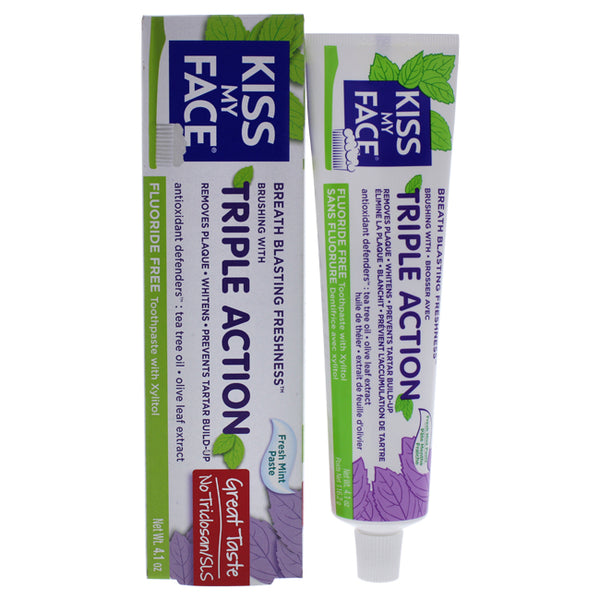 Kiss My Face Triple Action Fluoride-Free Toothpaste - Fresh Mint by Kiss My Face for Unisex - 4.1 oz Toothpaste