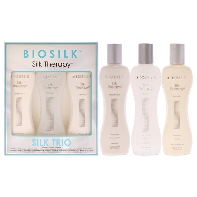 Silk Therapy Trio by Biosilk for Unisex - 3 Pc 7oz Silk Therapy Shampoo, 7oz Silk Therapy Conditioner, 7oz and Silk Therapy Original