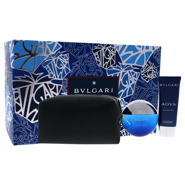 Bvlgari Aqva Atlantiqve by Bvlgari for Men - 3 Pc Gift Set 3.4oz EDT Spray, 3.4oz After Shave Balm, Pouch