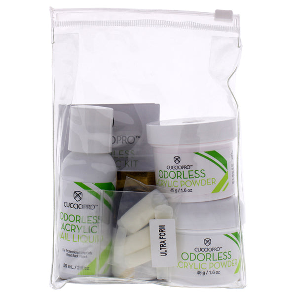 Cuccio Pro Odorless Acrylic Kit - Intermediate by Cuccio Pro for Women - 7 Pc 2oz Odorless Acrylic Liquid, 1.6oz Odorless Acrylic Powder - Pink, 1.6oz Odorless Acrylic Powder - Super White, 0.33oz X-Strength Primer, 0.07oz Instant Nail Glue, 20 Pc Ultra F