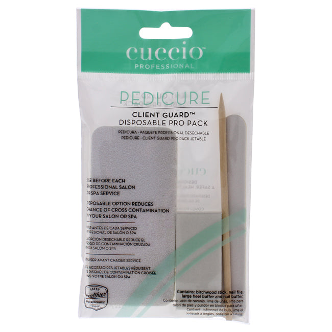 Cuccio Pedicure Client Guard Disposable Pro Pack by Cuccio for Women - 4 Pc Birchwood Stick, Nail File, Large Heel Buffer, Nail Buffer