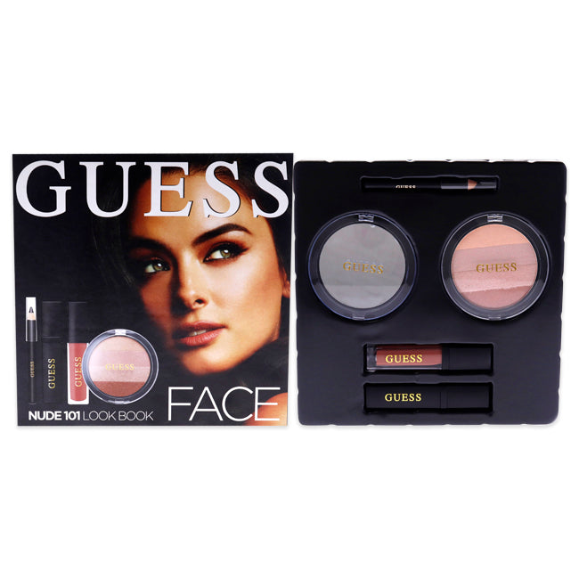 Guess Beauty Face Lookbook - 101 Nude by Guess for Women - 4 Pc Kit 0.25oz Eye Shadow, 0.14oz Volumizing Black Mascara, 0.14oz Matte Liquid Lipstick, 0.017oz Soft Kohl Black Eyeliner