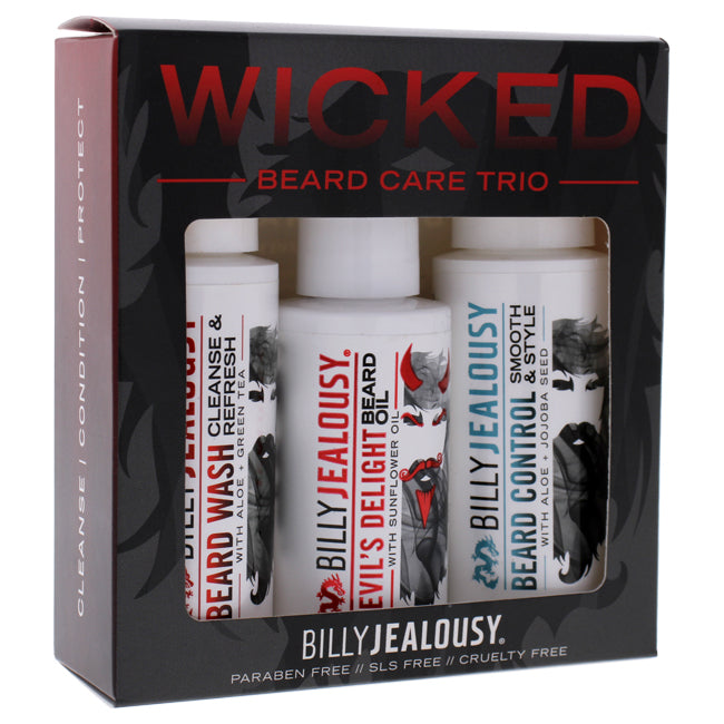 Billy Jealousy Wicked Beard Trio Kit by Billy Jealousy for Men - 3 Pc 2oz Beard Wash Cleanse and Refresh, 2oz Beard Control Smooth and Style, 2oz Devils Delight Beard Oil
