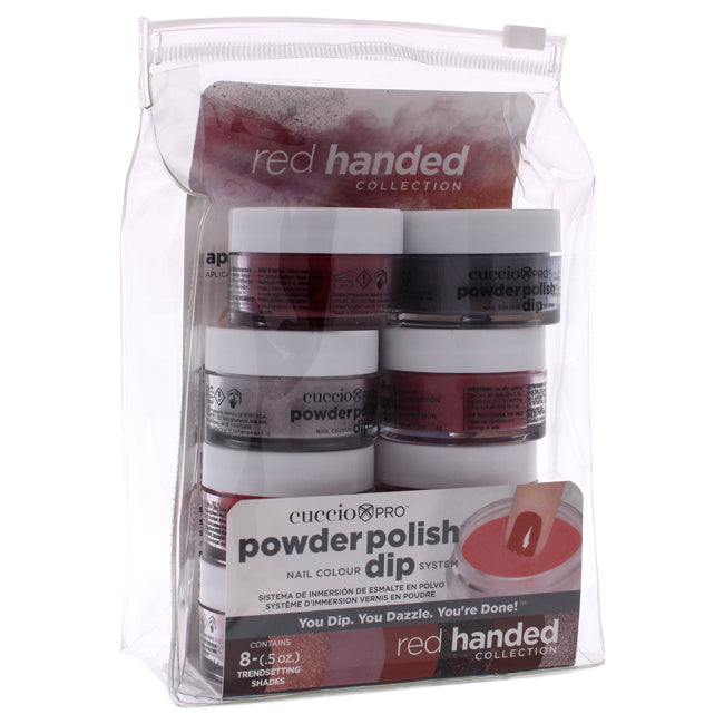 Cuccio Pro Powder Polish Nail Colour Dip System - Red Handed by Cuccio for Women - 8 x 0.5 oz Dusty Rose, Candy Apple Red, Ruby Red Glitter, Deep Rose, Pink Silver Glitter, Cherry Red, Strawberry Red, Black Red Glitter