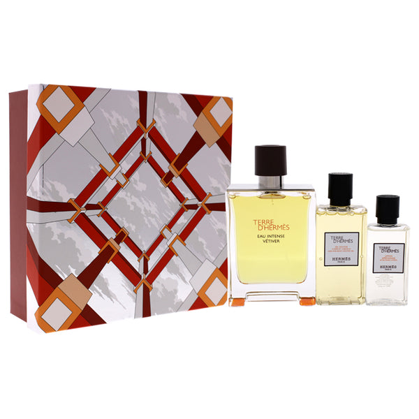 Hermes Terre DHermes Eau Intense Vetiver by Hermes for Men - 3 Pc Gift Set 3.3oz EDP Spray, 2.7oz Shower Gel, 1.35oz After Shave Lotion