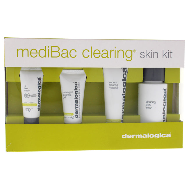 Dermalogica Medibac Clearing Skin Kit by Dermalogica for Unisex - 4 Pc Kit 1.7oz Clearing Skin Wash, 0.75oz Sebum Clearing Masque, 0.5oz Overnight Clearing Gel, 0.24oz Oil Free Matte SPF 30