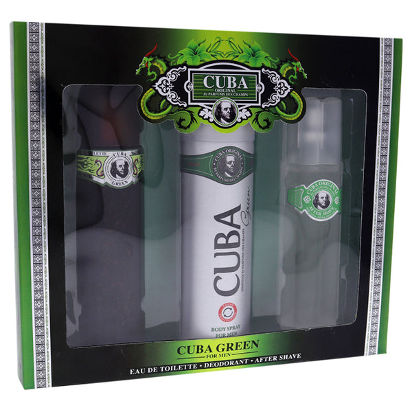 Cuba Cuba Green by Cuba for Men - 3 Pc Gift Set 3.3oz EDT Spray, 6.7oz Body Spray, 3.3oz After Shave
