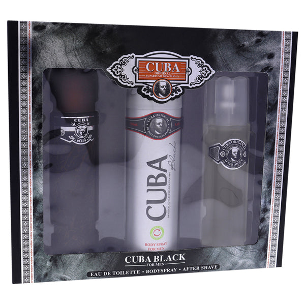 Cuba Cuba Black by Cuba for Men - 3 Pc Gift Set 3.3oz EDT Spray, 3.3oz After Shave, 6.7oz Body Spray