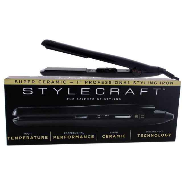 StyleCraft Super Ceramic Styling Iron - SCSC1 Black by StyleCraft for Unisex - 1 Inch Flat Iron