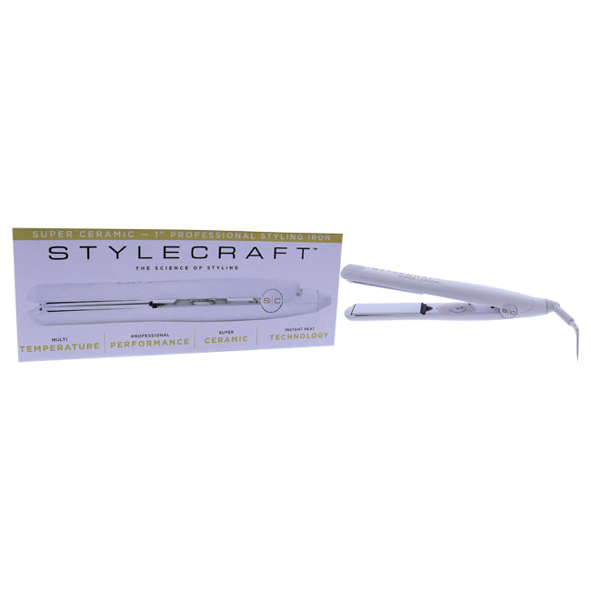 StyleCraft Super Ceramic Styling Iron - SCSC1W White by StyleCraft for Unisex - 1 Inch Flat Iron