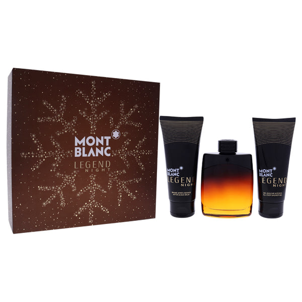 Mont Blanc Legend Night by Mont Blanc for Men - 3 Pc Gift Set 3.3oz EDP Spray, 3.3oz After Shave Balm, 3.3oz Shower Gel