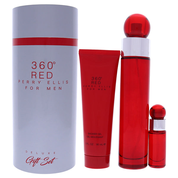 Perry Ellis 360 Red by Perry Ellis for Men - 3 Pc Gift Set 3.4oz EDT Spray, 7.5ml EDT Mini Spray, 3oz Shower Gel
