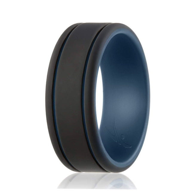 ROQ Silicone Ring - Duo Collection 2 Thin Lines - Blue-Black by ROQ for Men - 8 mm Ring