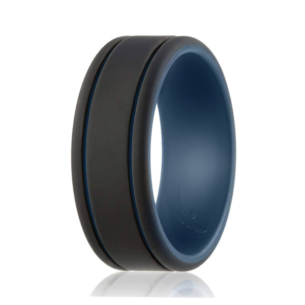 ROQ Silicone Ring - Duo Collection 2 Thin Lines - Blue-Black by ROQ for Men - 11 mm Ring