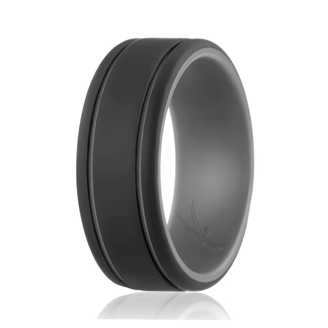 ROQ Silicone Ring - Duo Collection 2 Thin Lines - Grey-Black by ROQ for Men - 7 mm Ring