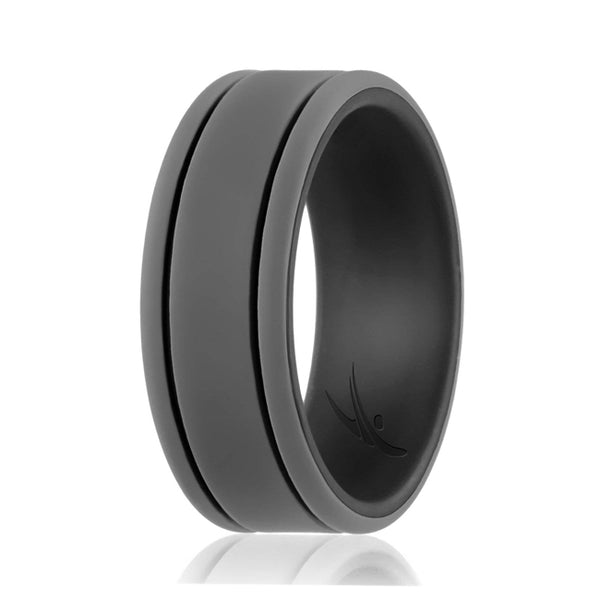 ROQ Silicone Ring - Duo Collection 2 Thin Lines - Black-Grey by ROQ for Men - 7 mm Ring