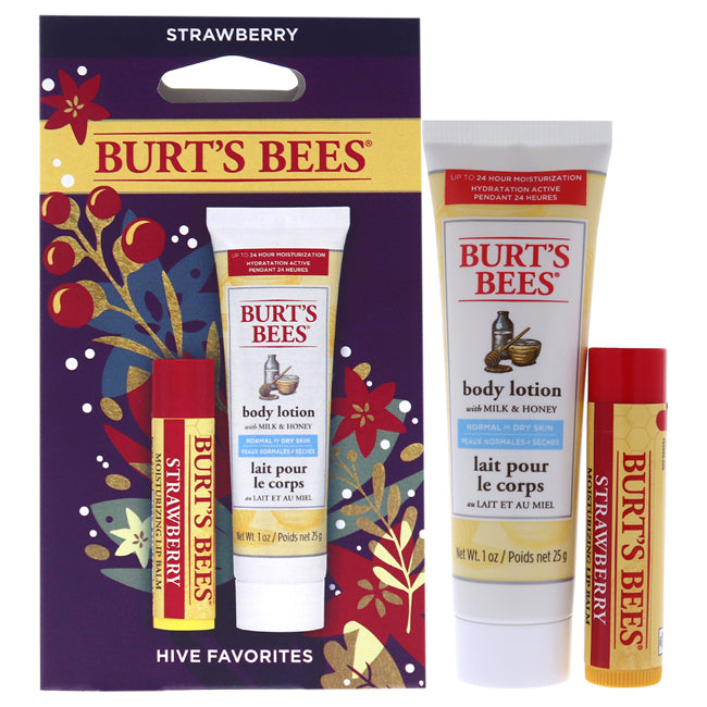 Burts Bees Hive Favorites Kit - Strawberry by Burts Bees for Unisex - 2 Pc 0.15oz Strawberry Moisturizing Lip Balm, 1oz Body Lotion with Milk Honey