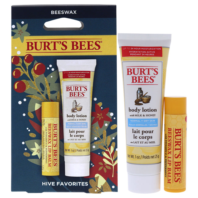 Burts Bees Hive Favorites Kit - Beeswax by Burts Bees for Unisex - 2 Pc 0.15oz Beeswax Lip Balm with Vitamin E and Peppermint, 1oz Body Lotion with Milk Honey