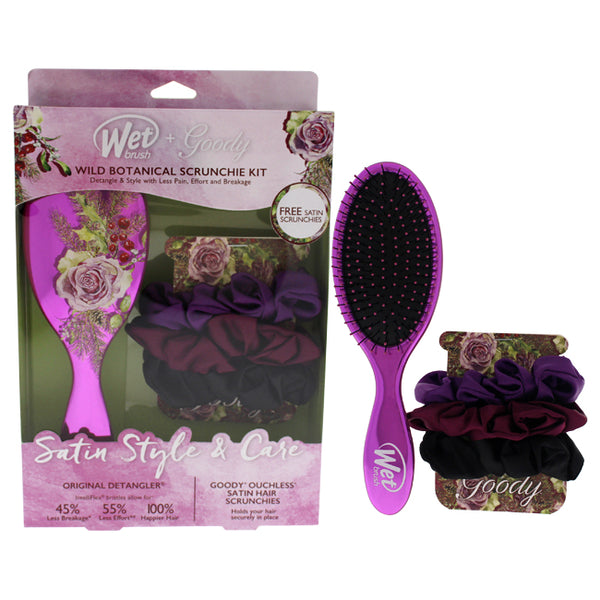 Wet Brush Wild Botanical Scrunchie Kit - Rose by Wet Brush for Women - 4 Pc Hair Brush, 3 Satin Scunchies