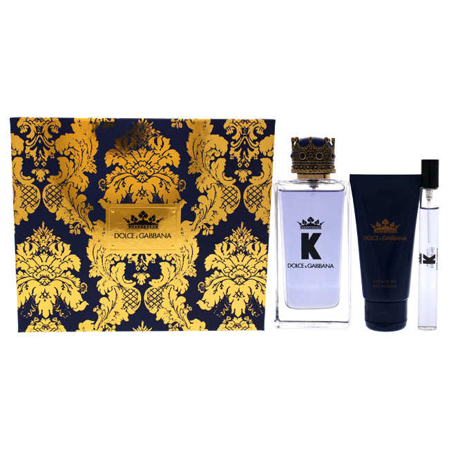 Dolce and Gabbana K by Dolce and Gabbana for Men - 3 Pc Gift Set 3.3oz EDT Spray, 1.6oz Shower Gel, 0.33oz EDT Spray