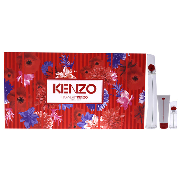 Kenzo Flower by Kenzo for Women - 3 Pc Gift Set 3.3oz EDP Spray, 0.5oz EDP Spray 2.5oz Body Milk