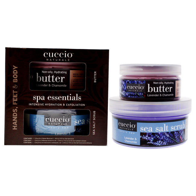 Cuccio Spa Essentials Kit - Lavender and Chamomile by Cuccio for Women - 2 Pc 19.5oz Sea Salt Scrub, 8oz Butter Blend