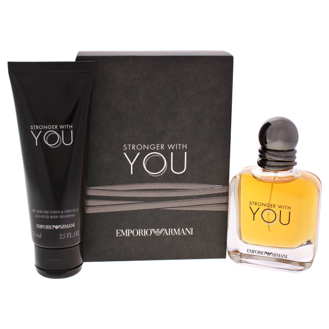 Giorgio Armani Emporio Armani Stronger With You by Giorgio Armani for Men - 2 Pc Giftset 1.7oz EDT Spray, 2.5oz All Over Body Shampoo