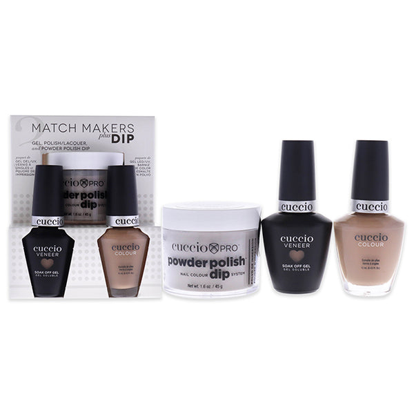 Cuccio Match Makers Plus Dip - See You Latte by Cuccio for Women - 3 Pc 1.6oz Pro Powder Polish Dip System, 0.44oz Veneer Soak Off Gel, 0.43oz Colour Nail Polish