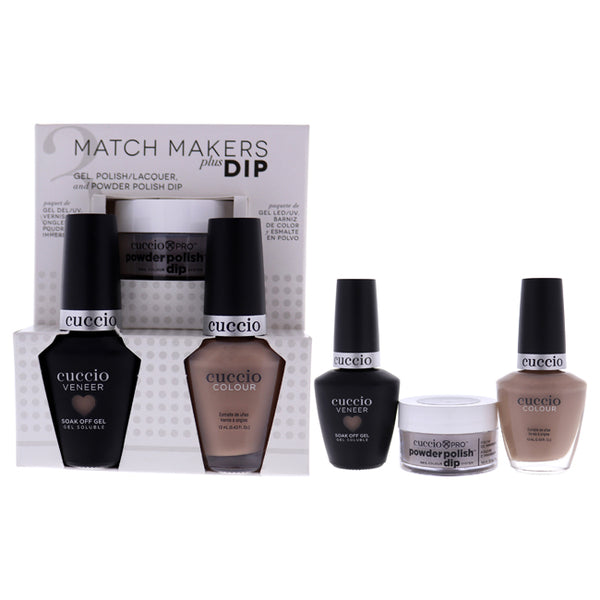 Cuccio Match Makers Plus Dip - See You Latte by Cuccio for Women - 3 Pc 0.5oz Pro Powder Polish Dip System, 0.44oz Veneer Soak Off Gel, 0.43oz Colour Nail Polish