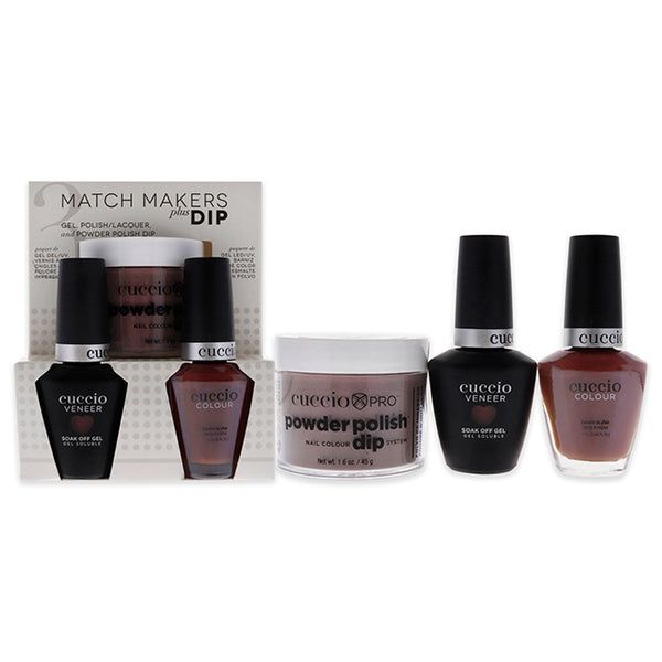 Cuccio Match Makers Plus Dip - Hot Chocolate by Cuccio for Women - 3 Pc 1.6oz Pro Powder Polish Dip System, 0.44oz Veneer Soak Off Gel, 0.43oz Colour Nail Polish