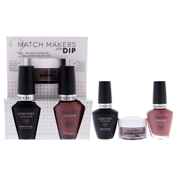 Cuccio Match Makers Plus Dip - Hot Chocolate Cold Days by Cuccio for Women - 3 Pc 0.5oz Pro Powder Polish Dip System, 0.44oz Veneer Soak Off Gel, 0.43oz Colour Nail Polish