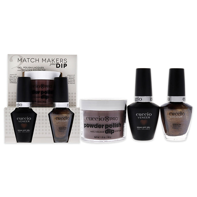 Cuccio Match Makers Plus Dip - Brownie Points by Cuccio for Women - 3 Pc 1.6oz Pro Powder Polish Dip System, 0.44oz Veneer Soak Off Gel, 0.43oz Colour Nail Polish